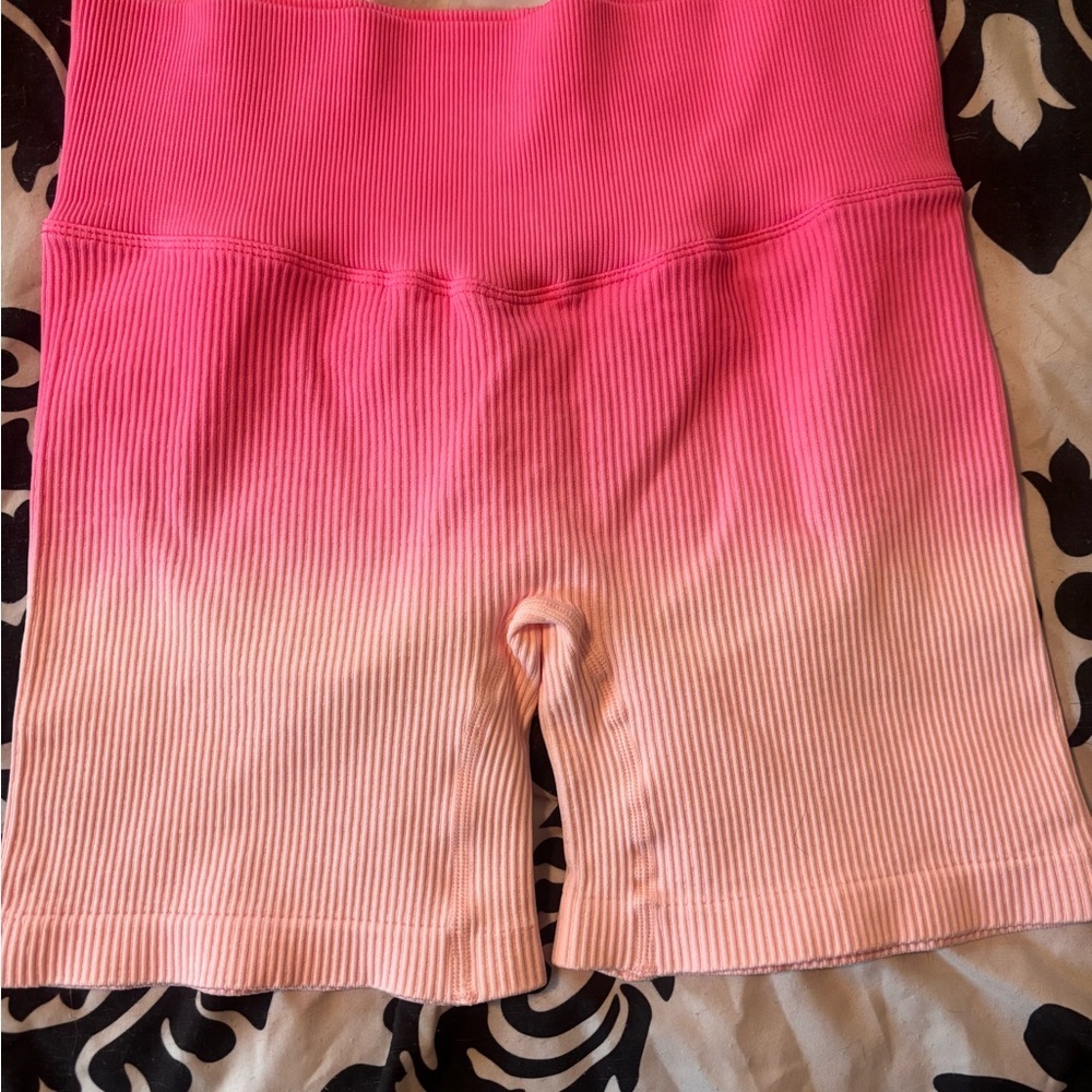 Pink Ombre Ribbed Bike Shorts